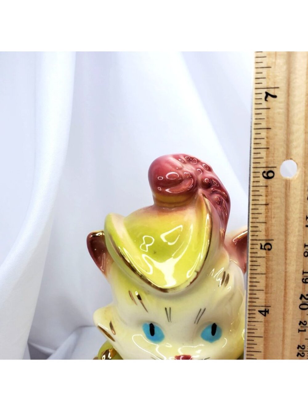VTG Hull Pottery USA Ceramic Cat Figurine Planter 89 Pink & Yellow Gold Accents - Picture 5 of 15